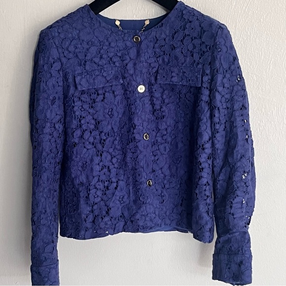 Chicos Black Label Petites Royal Blue Cropped Lace Jacket Size - Picture 6 of 13